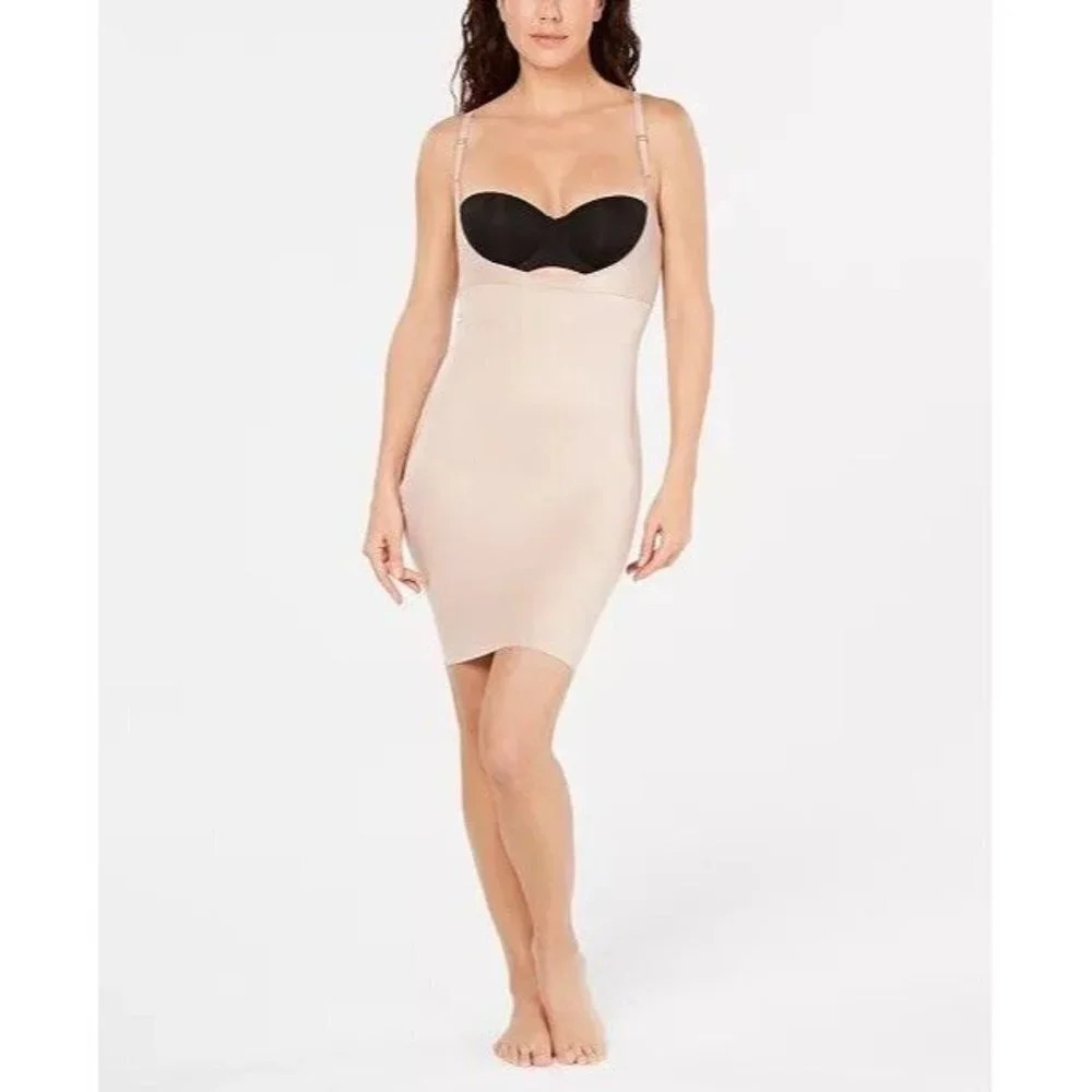 Spanx SmartGrip Open-Bust Full Slip 10178R Stretch Size Large Tan Beige Women’s